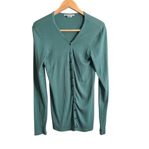 PRAIRIE UNDERGROUND | Green Organic Cotton Long Line lightweight Cardigan Small